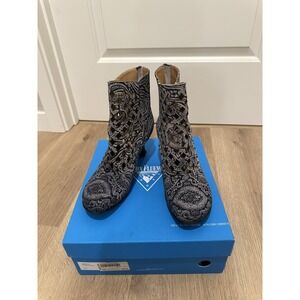 John Fluevog Baroque Murillo Diamond-Perforated Boots Gray Paisley 7.5